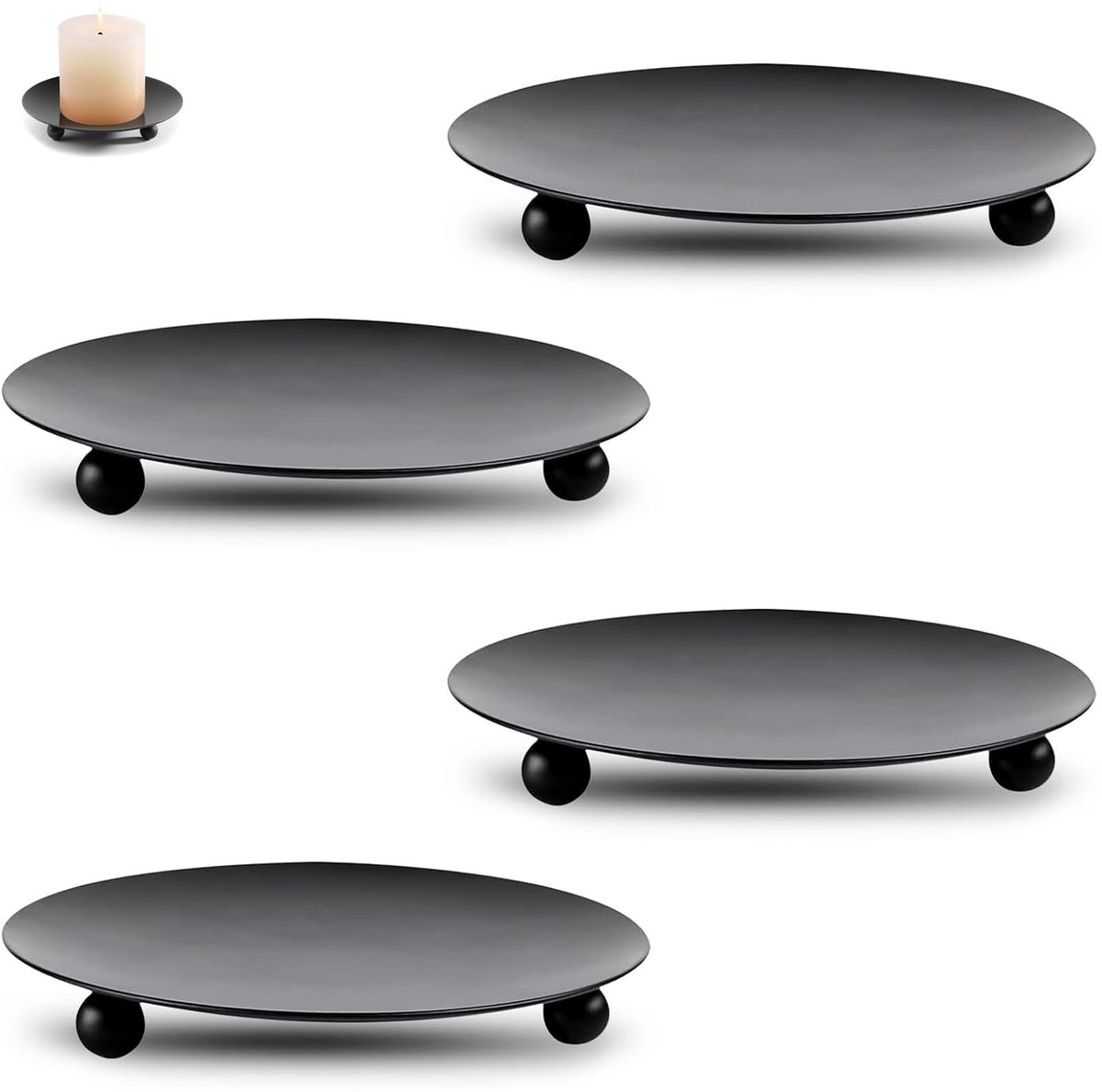 Dailygoods- Kaarsenonderzetters 4 stuks - Ronde Kaarsenhouder - Stompkaarsenhouder - Zwart Ijzer - Mat - Roestbestendig - Kaarsenhouders