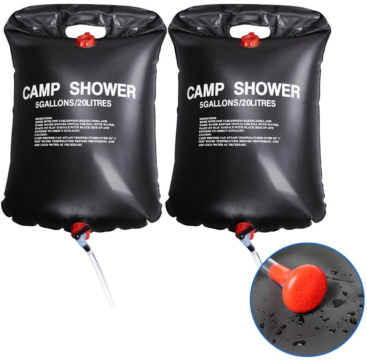 Dailygoods- Campingdouche 20 Liter - Set van 2 - Draagbare Zonne-verwarmde Douche - Perfect voor Kamperen - Schimmelbestendig - Hoogwaardige Waterstroom - Douchezak