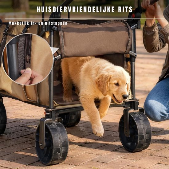 QUOVO® Bolderkar Opvouwbaar Luchtbanden - Bolderkar - Bolderkar Opvouwbaar - Khaki - 95cm x 53cm x 70cm van Quovo — afbeelding 2