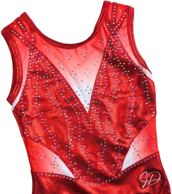 Sparkle&Dream Turnpakje Vive Rood mouwloos - Maat AXS 146-152 - Gympakje voor Turnen, Acro, Trampoline en Gymnastiek