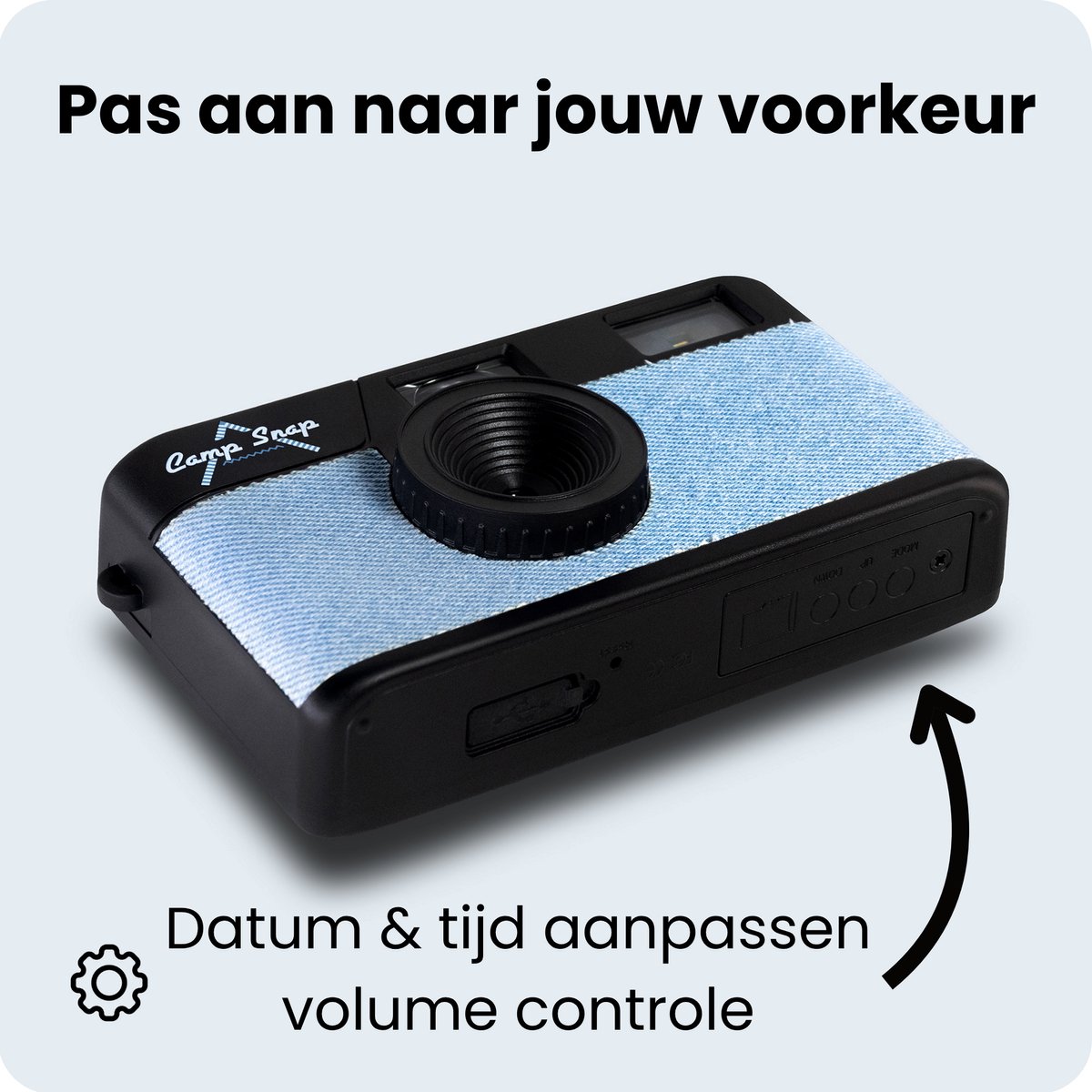 Campsnap Digitale Camera - Schermvrije Retro Fotocamera - 8 Megapixel - 2000 foto's - Minimalistisch Vintage Design - Met Flits - Oplaadbaar - 4GB - Denim thumbnail 8
