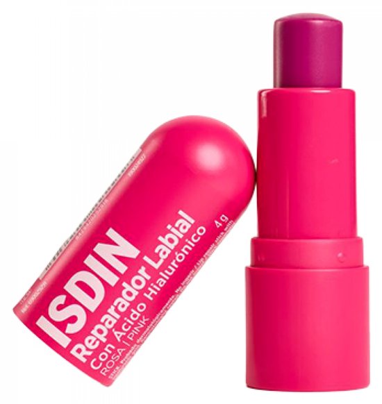 Baume à lèvres ISDIN couleur ROSE, avec le texte ISDIN Reparador Labial.