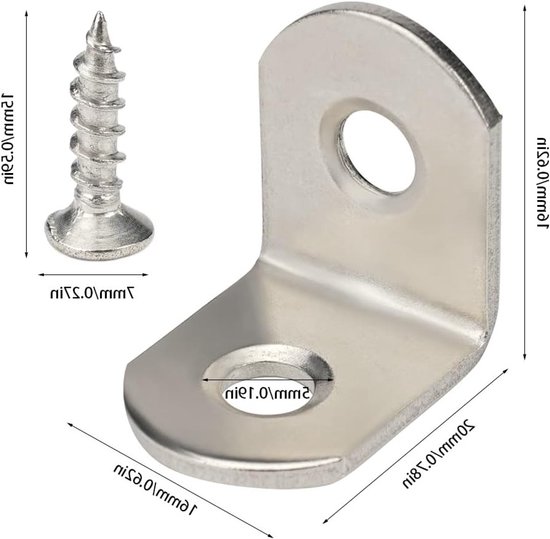 20 Stuks RVS Hoekstukken 90 Graden, Kleine Hoek 20 x 20 mm, Hoekconnector voor Meubels en Hout met 40 Schroeven — afbeelding 5