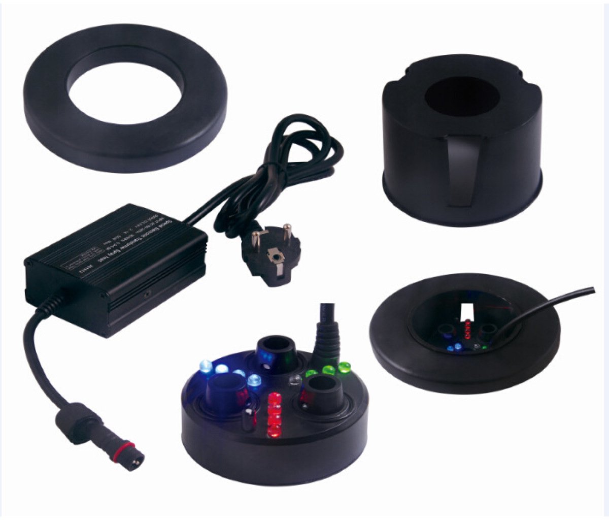 carmdering - 3 Kopf Ultraschall Nebler - Mist Maker - Waterfontein Vernebler - 1500ml H Capaciteit - 12 Kleuren LED Licht - Duurzaam Kunststof - Automatische Uitschakeling - Voor Teich En Aquarium - 1 Stuk