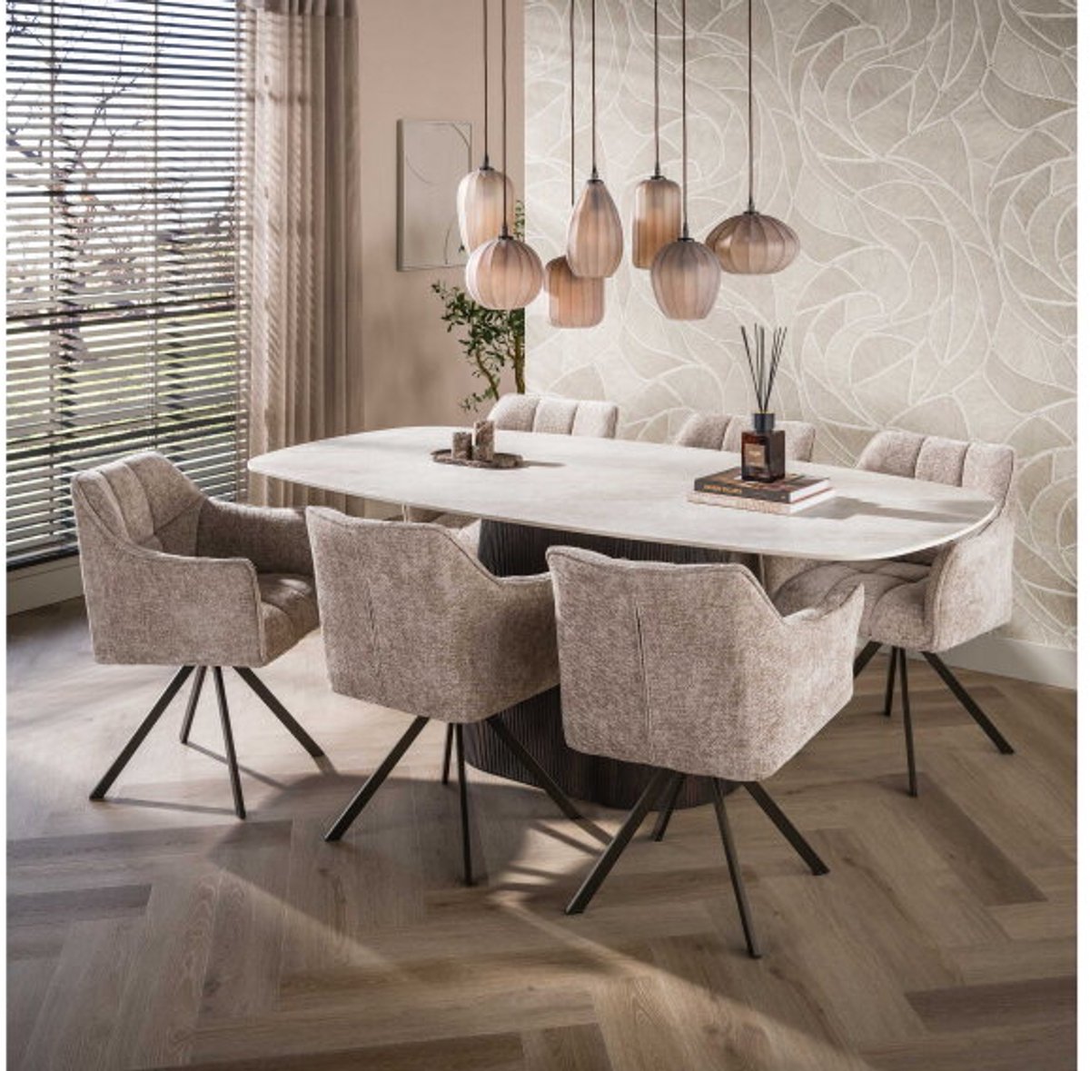 Eettafel Milano Deens ovaal 215 cm - 3D marmer keramiek Taj Mahal