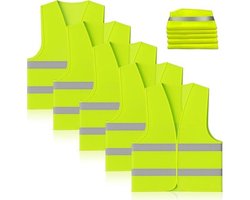 GELLDG 5 Stuks Veiligheidsvesten - Gilet Reflechissant - Fluorescerend en Nachtreflecterend - Geschikt voor Auto Rijden Fietsen Lopen - Gemaakt van Duurzaam Stof - Unisex Set voor Volwassenen en Kinderen