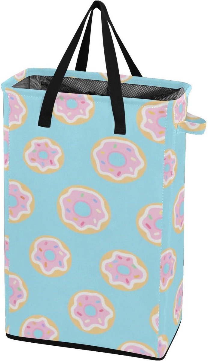 Wasmand Kledingmand Opvouwbaar Ruimte Besparen Waterdicht Oxford Stof 48L Capaciteit Cartoon Donut Blauw