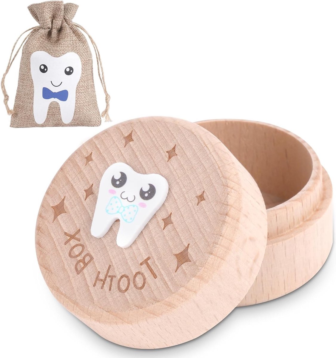 Houten Tandendoos voor Verloren Tanden, Tandfee Doosje met Tandfee Zak, Uniek Cadeau voor Meisjes en Herinneringsdoos voor Tanden
