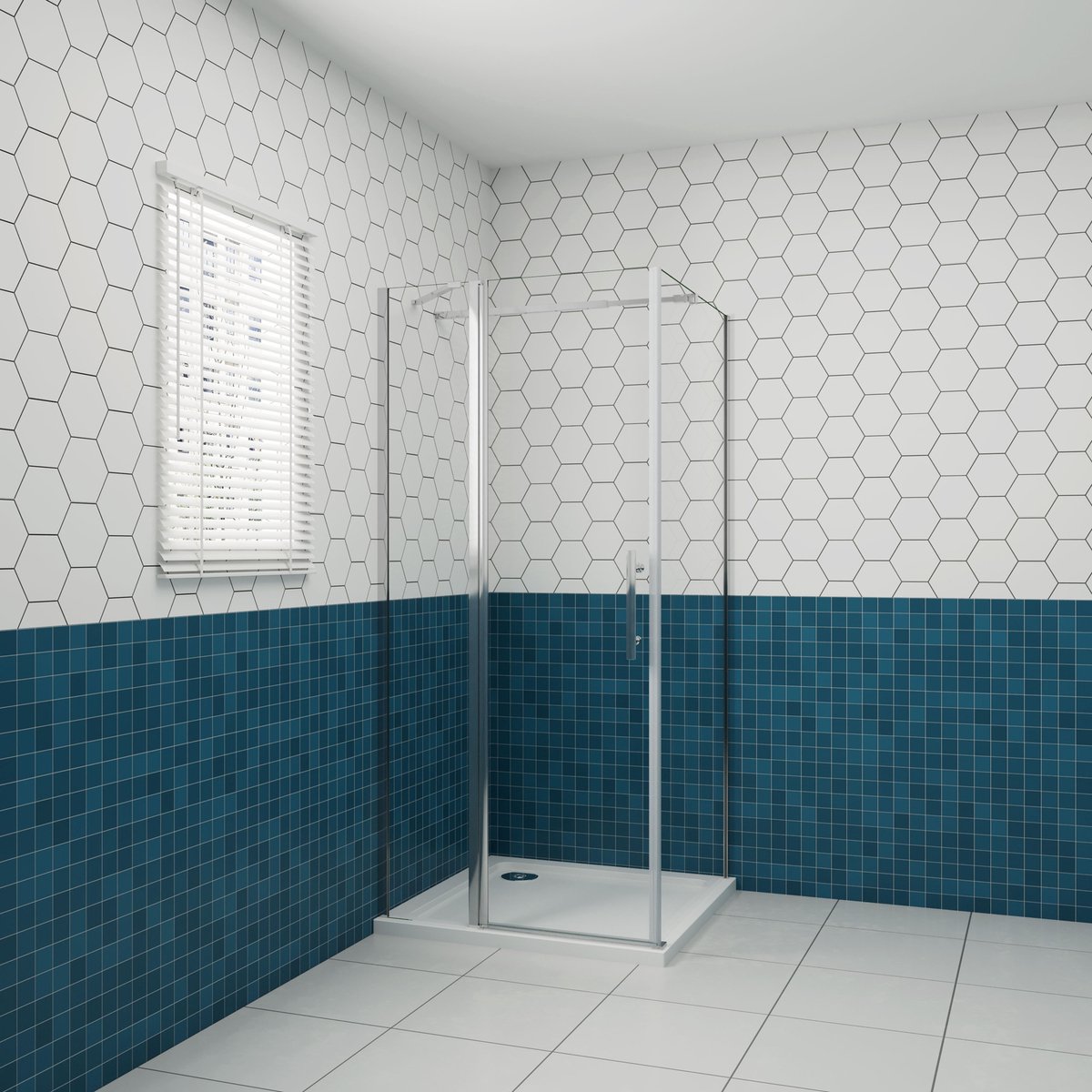 Aica Design 90x100x195cm Douchecabine draaideur+zijwand 6 mm NANO EasyClean veiligheidsglas 73-120 cm Stabilisatiestang (inkortbaar) profiel van glanzend chroom Inclusief complete douchebak