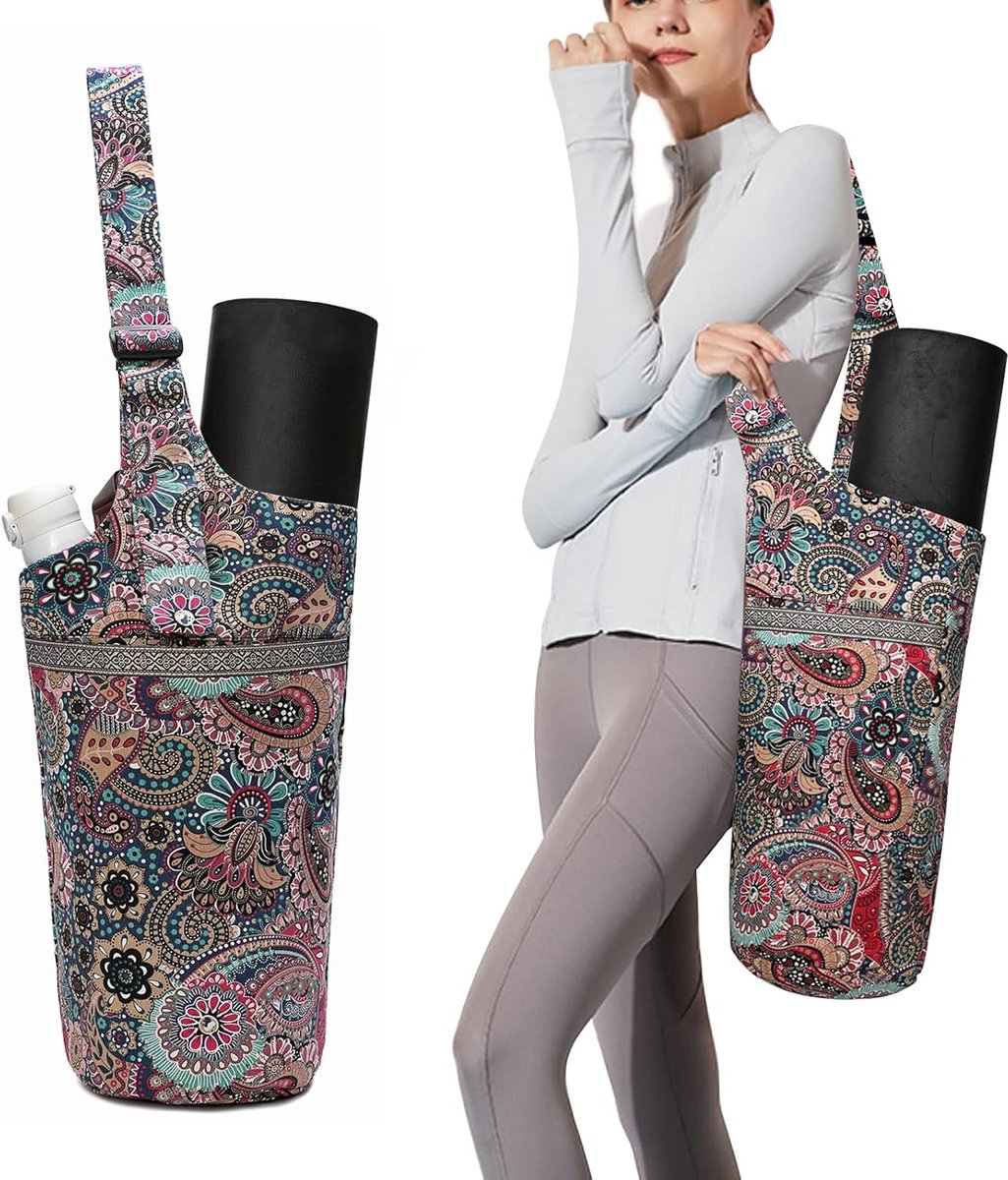 Rugzak - Yogamat Tas-Yogamatentas met groot vak en compartiment met ritssluiting - Geschikt voor de meeste matformaten -bloemenpatroon