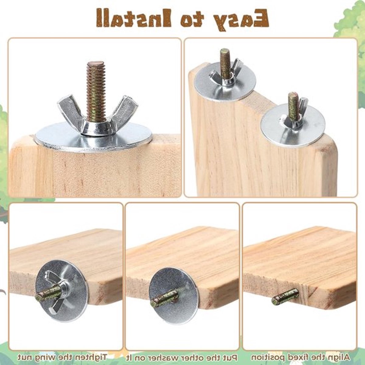 VHV - Vogelzitstok - Vogelplatform - Vogelaccessoire - Vogelplatform set - Rechthoekig zitplatform - Papegaaien platform - Parkieten zitplek - Vogelkooi plank - Voor papegaaien - Voor nymphs - Voor vogelkooi thumbnail 2