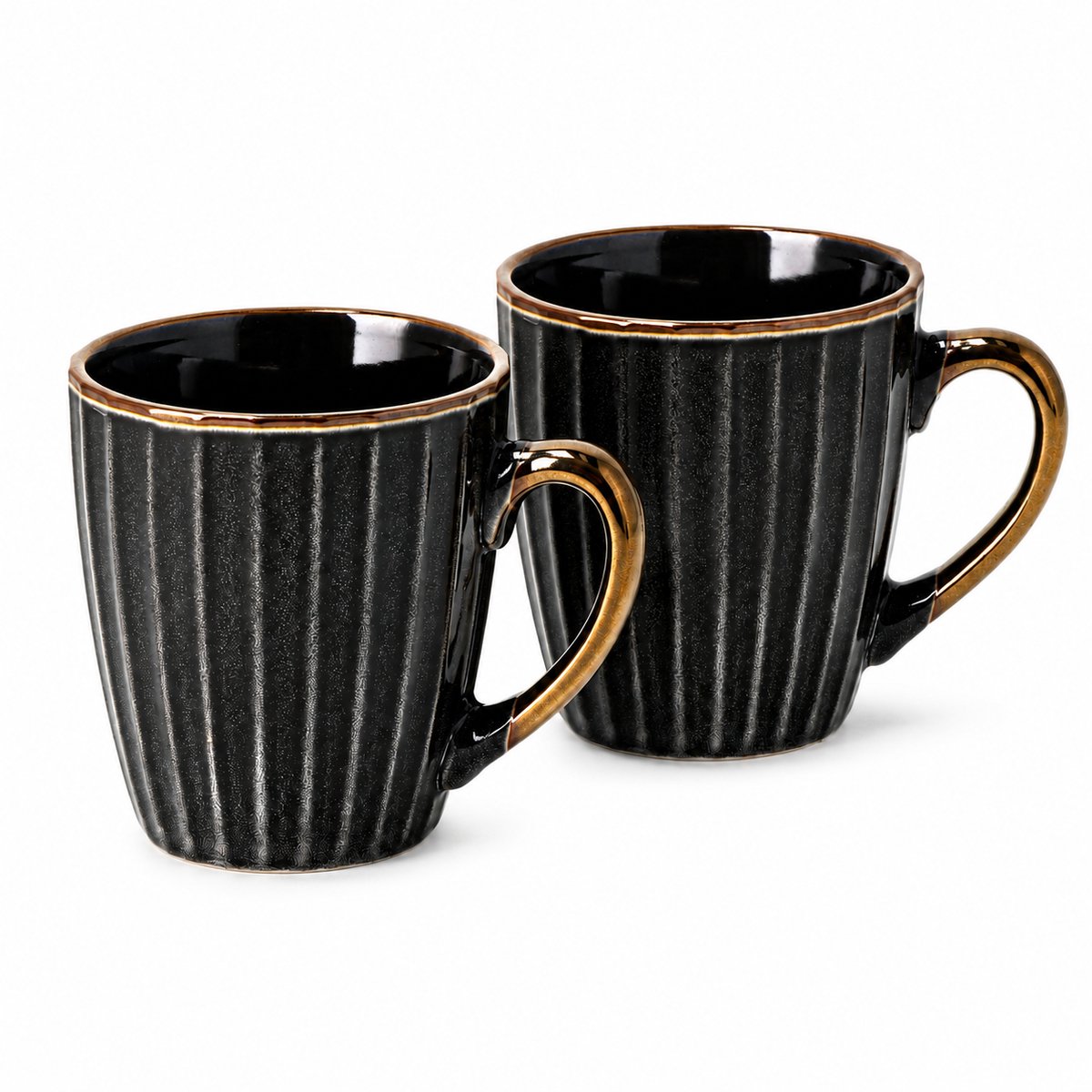 Koffiemokken 200ml Set van 2 – Zwart Gouden Mokken met Oor – Keramische Koffiemokken, Cappuccino Kopjes, Koffiekopjes, Theekopjes en Koffiebekers