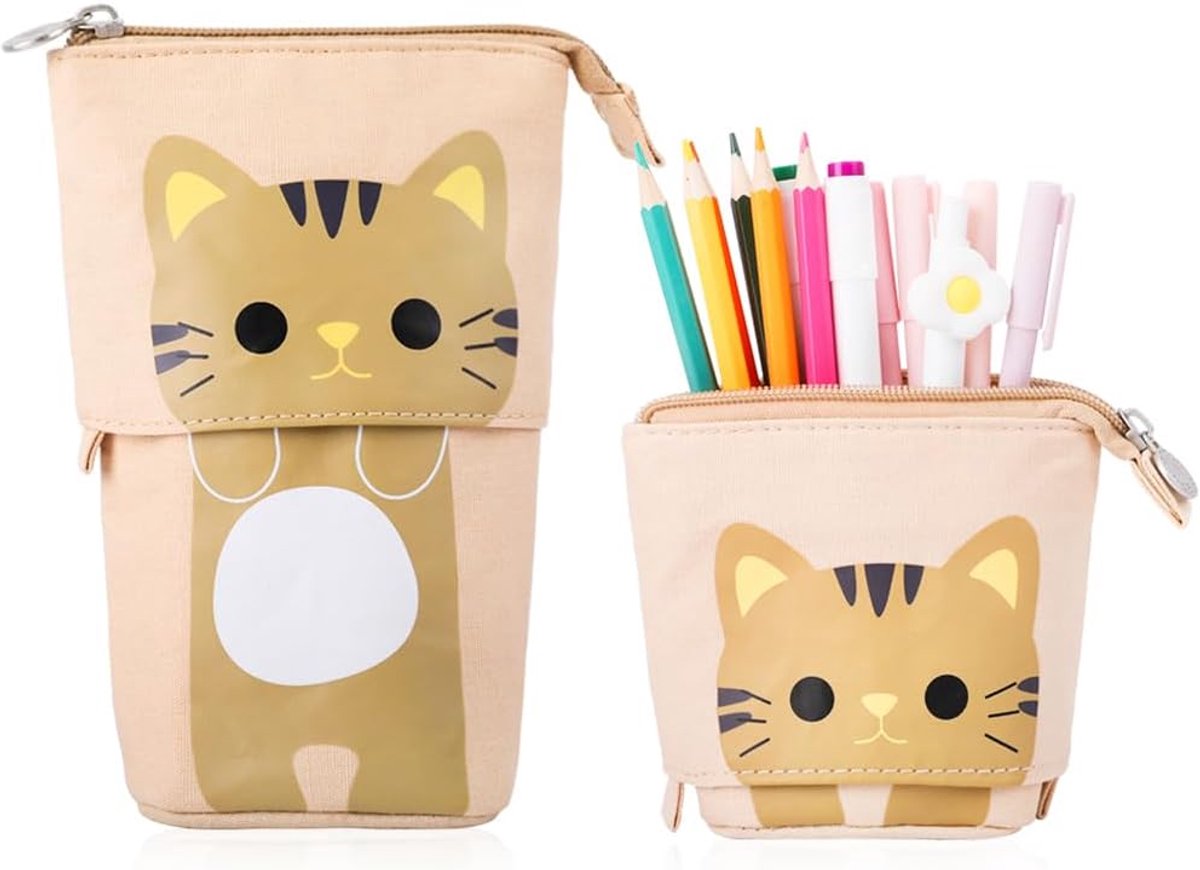 VHV - Staand etui - Pennenhouder - Pennenetui - Cute pennenzak - Grote pennenmap - Make-up etui - Etui met rits - Bureau organizer - Voor school - Voor bureau - Voor reizen