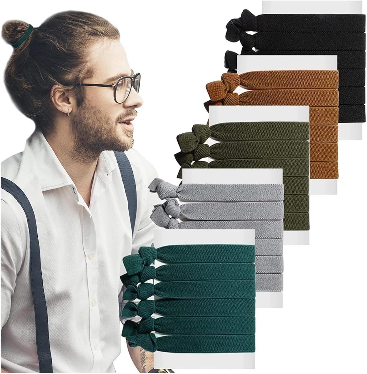 12 stuks metaalvrije haarelastiekjes van katoen voor mannen met lang haar, ideaal voor vlechten en dagelijkse styling, geschikt voor alle haartypes (Zwart)