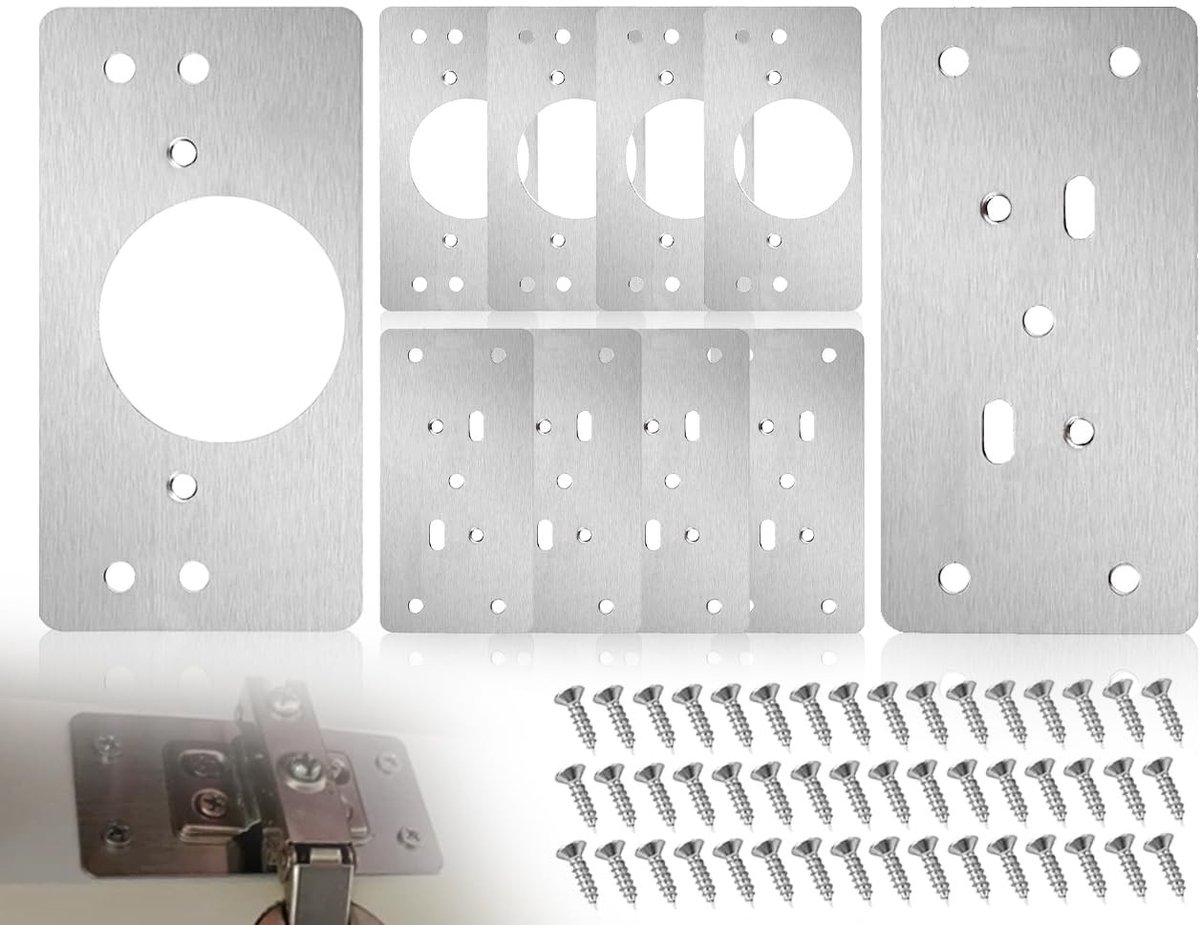 Cosensi- Scharnier Reparatie Plaat Set - 4 Pairs Roestvrij Stalen Scharnieren - Scharnierboor - Scharniermal - Eenvoudige Installatie - Duurzaam Materiaal - Scharnierplaat