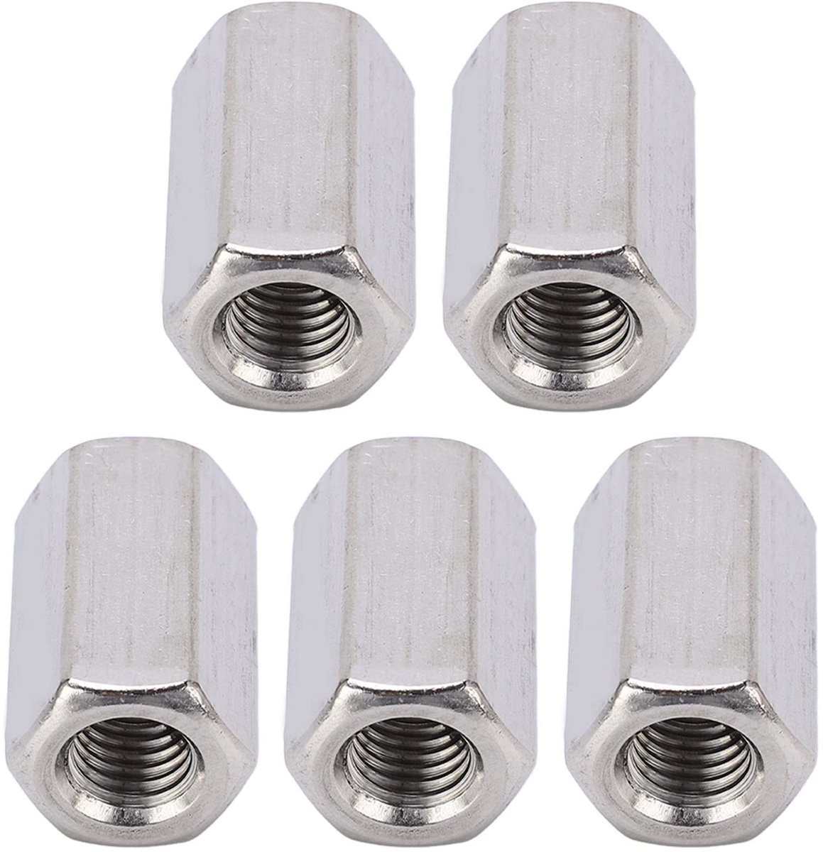 Cosensi- Koppelingsmoer M10 x 1,5 - Zeskantige Moer - 304 Roestvrij Staal - 30mm Lengte - 5 Stuks - Duurzaam en Stevig