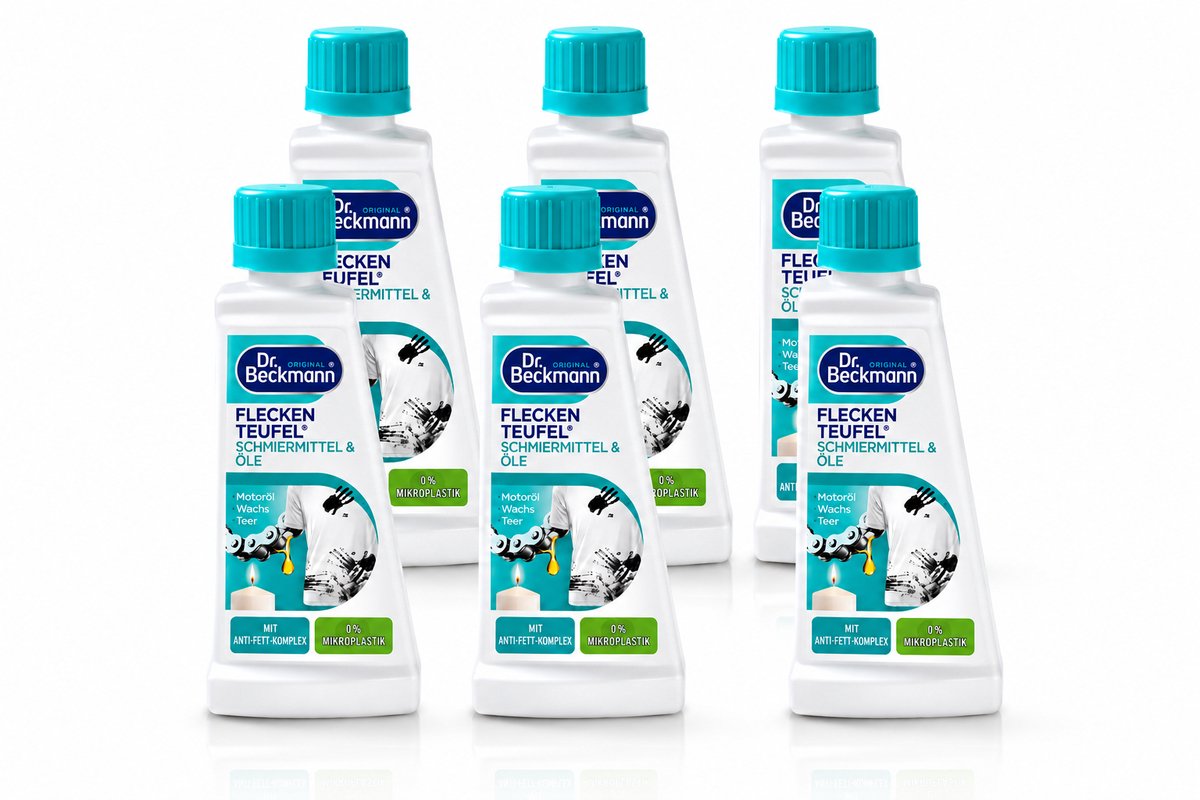 Dr. Beckmann Vlekken Duivel Olie & Vet 50 ml – 6 Stuks – Vlekverwijderaar voor Olie-, Vet-, Teer- en Wasvlekken