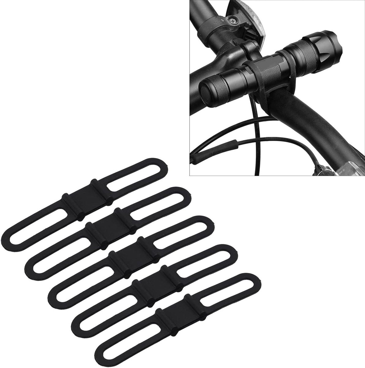 Fiets Siliconen Band - Bevestigingsbanden Set - Fietsonderdelen Bevestigen - Elastisch Herbruikbaar Materiaal - 5 Stuks - Zwart