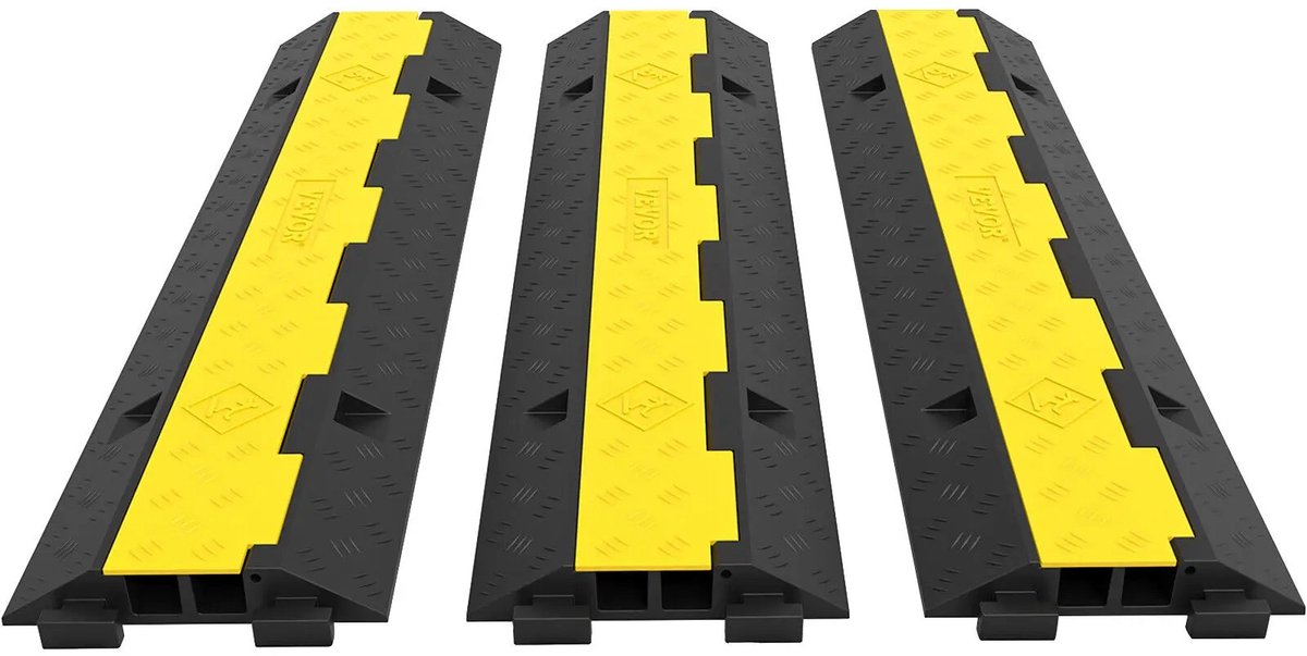 Novyro Living - kabelgoot - kabelbeschermer - 2 kanalen - snoer - rubber - zwart geel - slip proof - capaciteit 4900 kg - 3 stuks