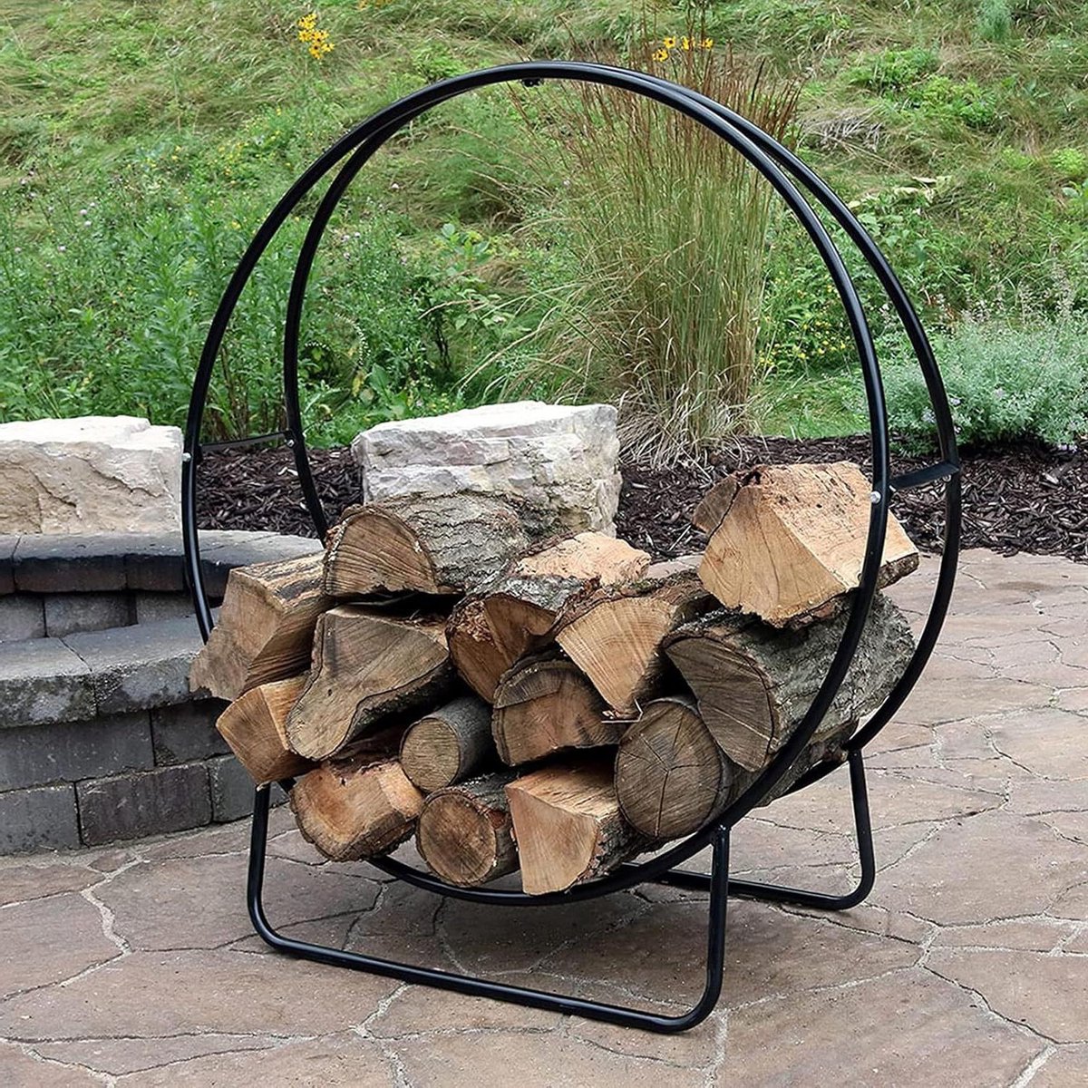 Houthaard Rek - Hout Opslag - Haardhout Opslaan - Ventilatie Ontwerp - 60 cm - Zwart