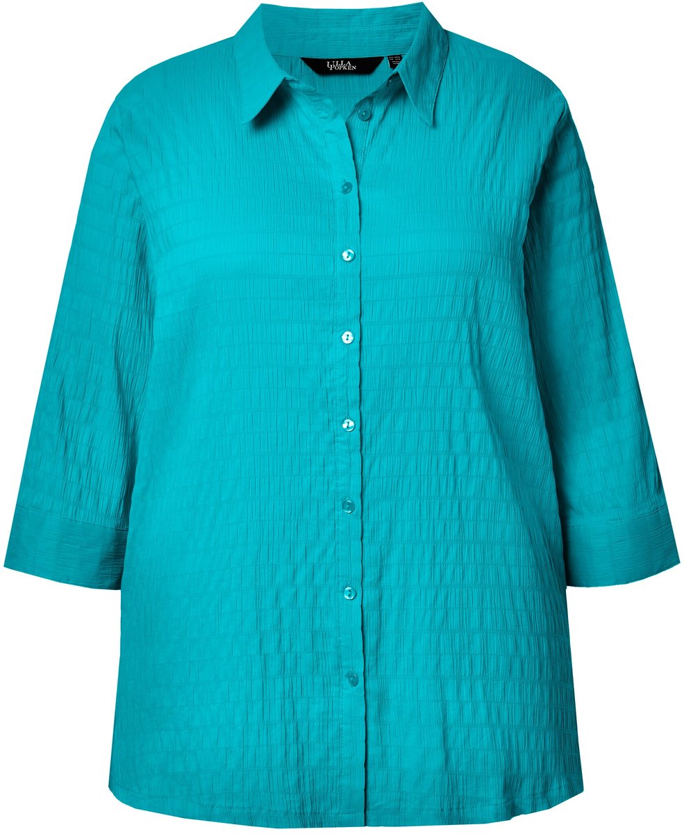 Ulla Popken - Dames - Blouse bubble-kwaliteit overhemdkraag 3/4-mouwen - Diepaqua - Maat 58+