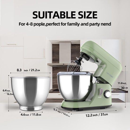 Multi Functional Kitchen Electric Mixer Food Dough Blender,Stand Tilt-Head,6-Speed Adjustable,1300W Electric Cake Mixer with Bowl, Beater Dough Hook, Whisk, Mixers — afbeelding 2