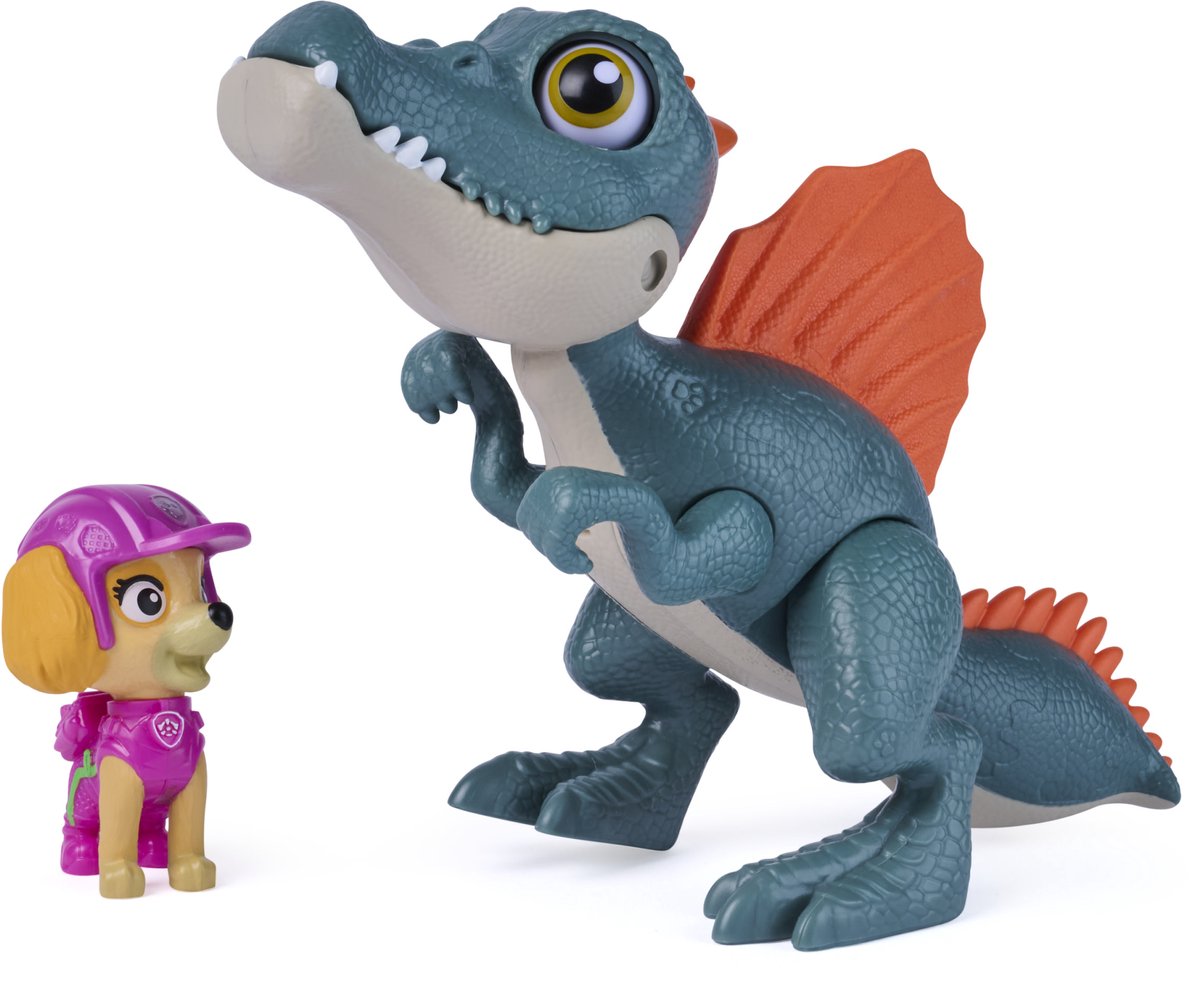 PAW Patrol - De Dino Film - Skye Roaring Pup Pals, bevat beweegbare speelgoeddinosaurus Spinosaurus van 12,7 cm met geactiveerde geluiden en Skye-actiefiguur — cadeau in Spellen & Speelgoed - foto 5