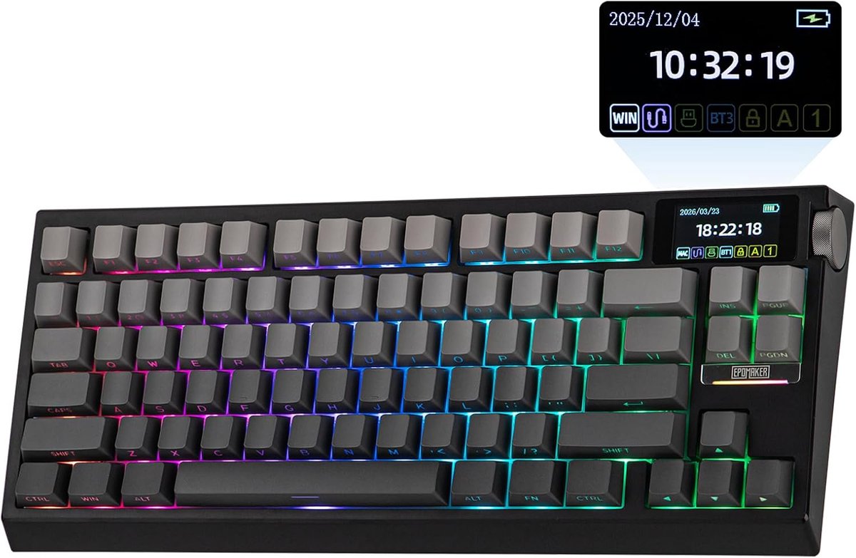 EPOMAKER G84 Pro - Grijs - Mechanisch Draadloos Toetsenbord - RGB - 80% - Qwerty - Gaming Keyboard - Transparent Switch