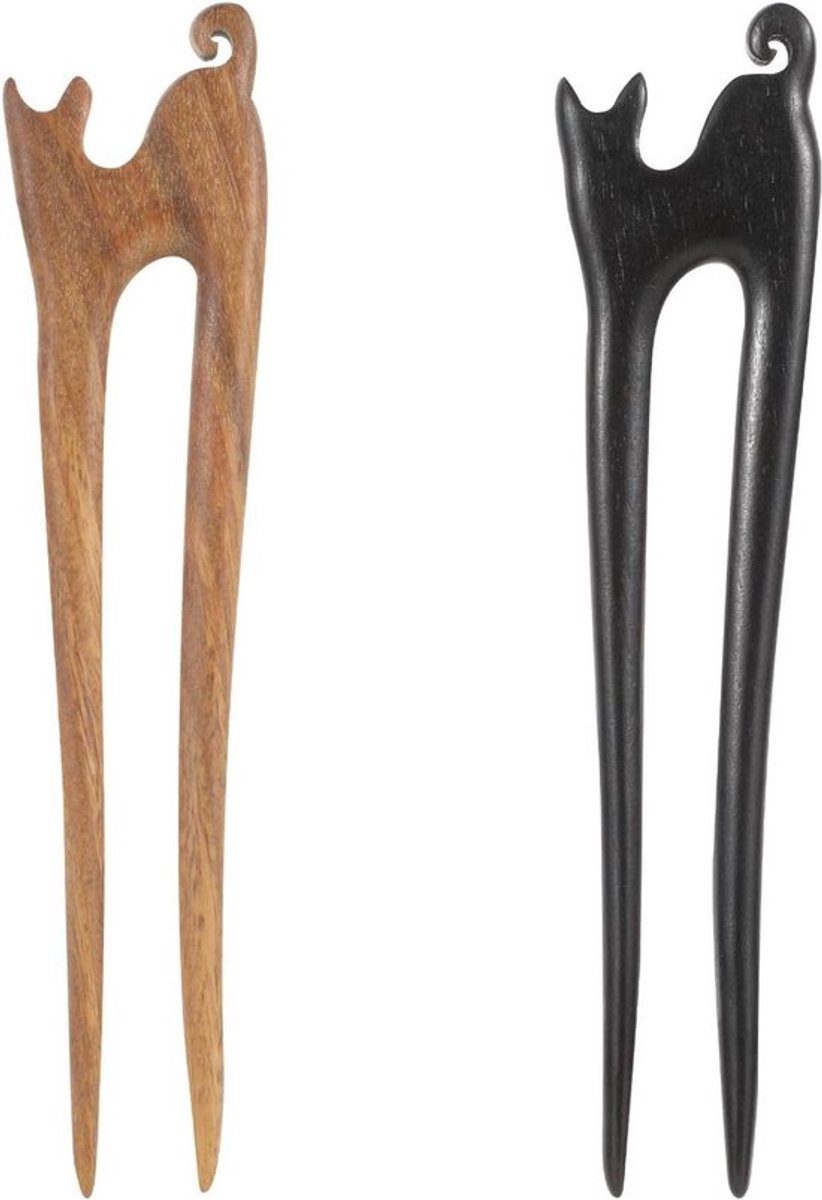 Handgemaakte Franse haarvorken met schattig kattendesign - 2 stuks - zwart + bruin .