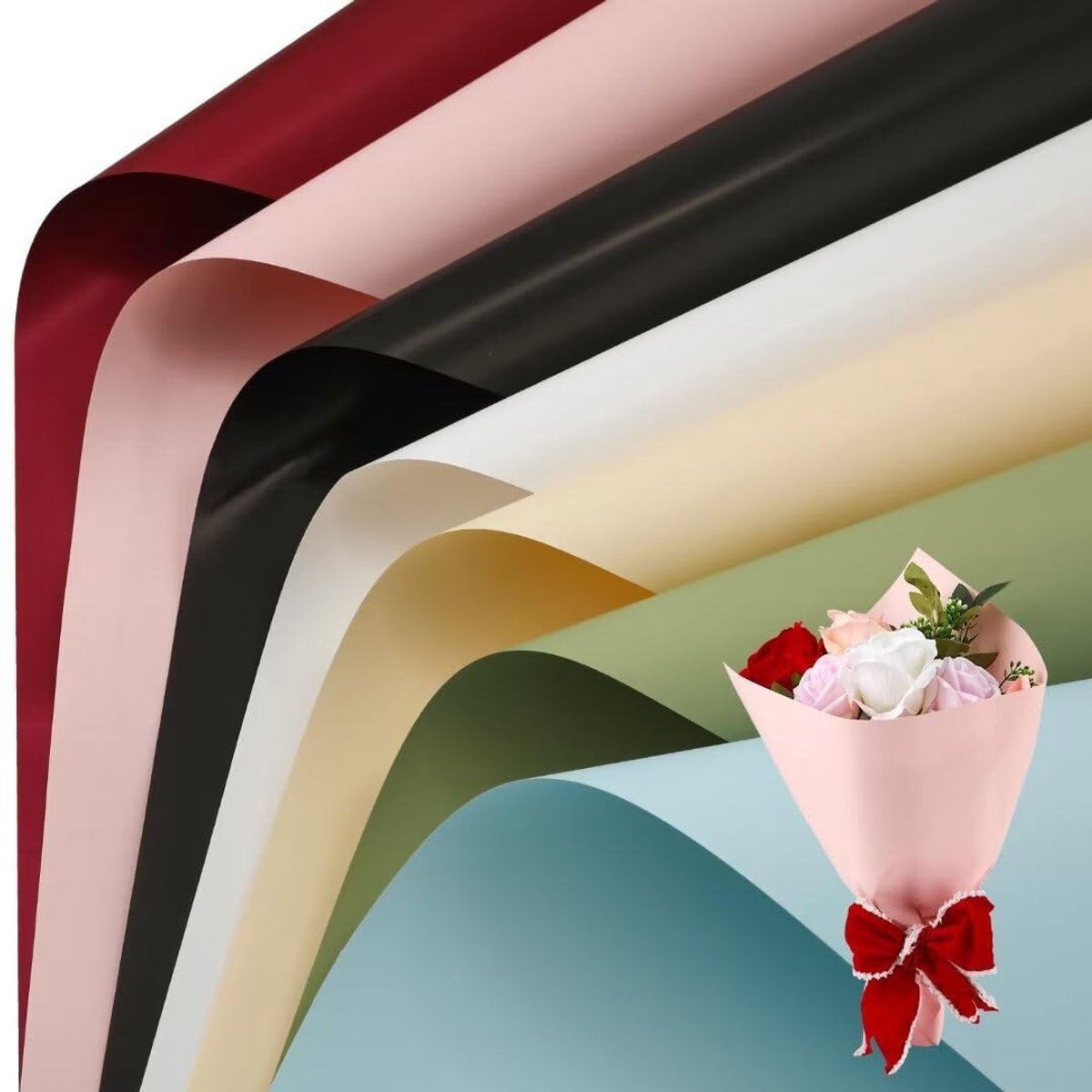 Dailygoody - Bloeminpakpapier - Waterdicht in 7 Kleuren - Dubbelzijdig - 21 Vellen - Voor Bruiloft en Verjaardag - Perfect voor Cadeaus