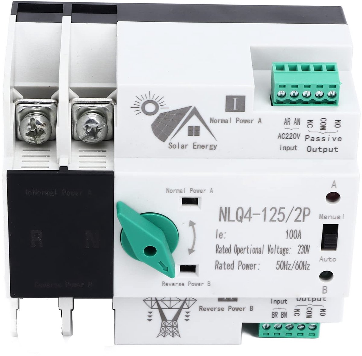 Automatische transfer schakelaar 230 V 2P 100 A pc-isolatie - ATS DIN-rail noodstroomschakelaar - netstroom lastschakelaar - NLQ4-125/2P - fabrieken winkelcentra - Dual Power