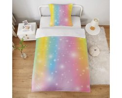 Dailygoody - Dekbedovertrek 140x200 - Kinderen - Zacht en comfortabel - Roze - Regenboog 3D beddengoed - Perfect voor meisjes en jongens - Cadeau voor.