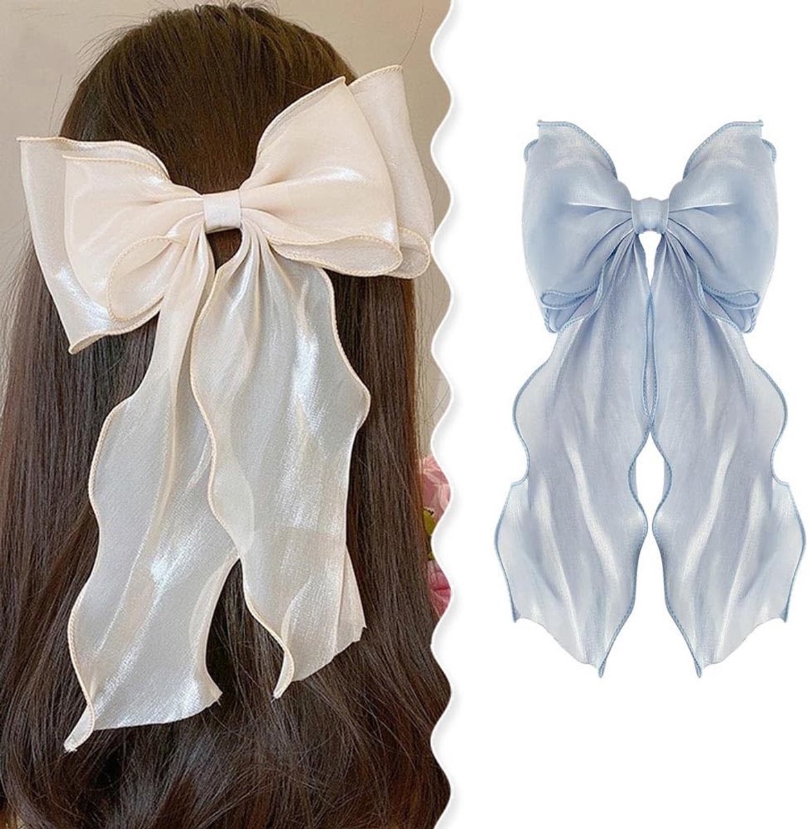 Dailygoody - Grote haarstrikclips - Haaraccessoires voor vrouwen - Elegante strik met lange staart - Zijden satijnen haarclip - Perfect voor speciale