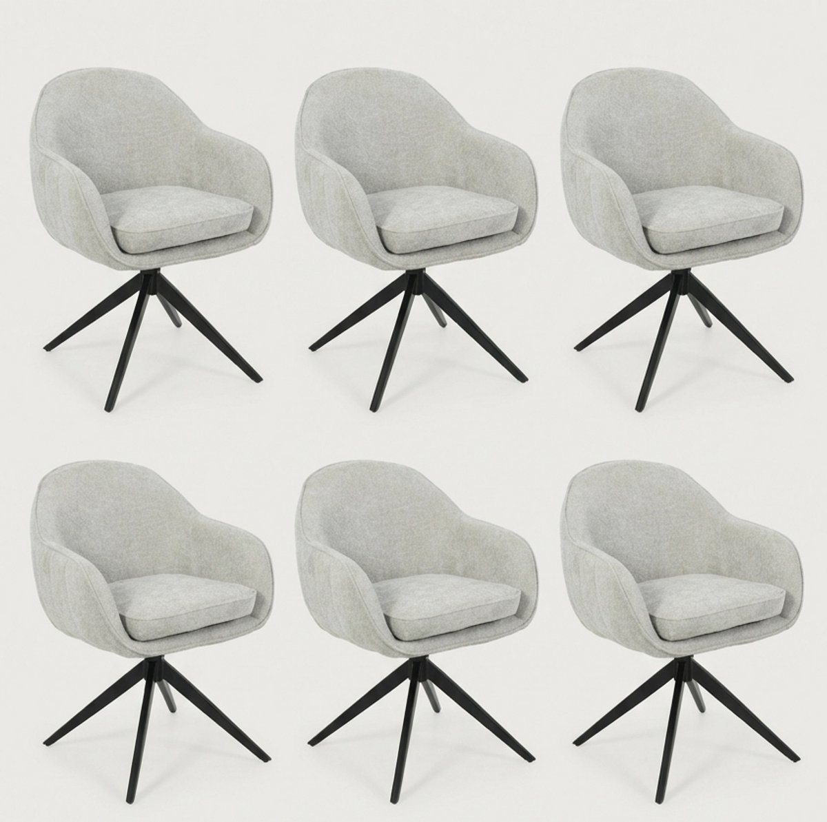 Eetkamerstoel Clarissa- set van 6 stuks- Beige Stof- Draaibaar- zetelsenbedden Tafel en Stoel
