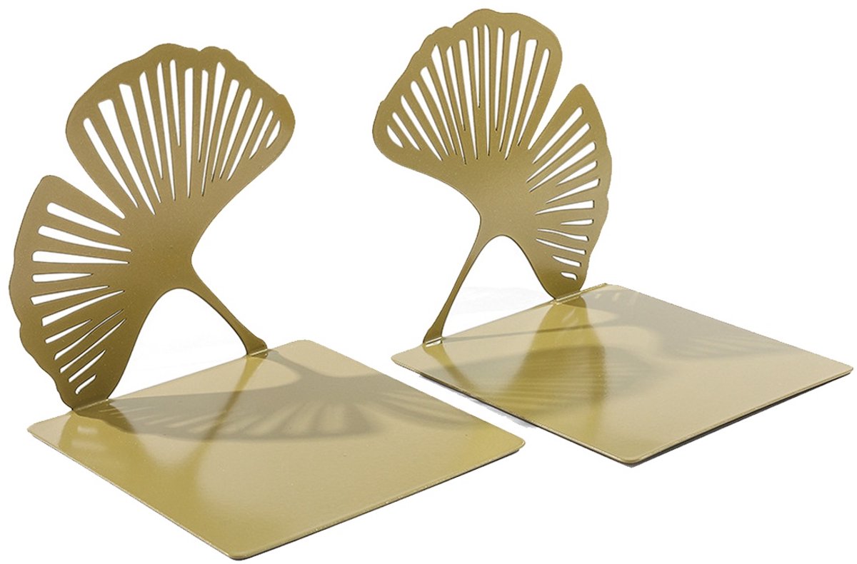 Ginkgo Boekensteunen – Set van 2 – Metalen Boekensteunen in Goudkleur – Decoratief Opengewerkt Design
