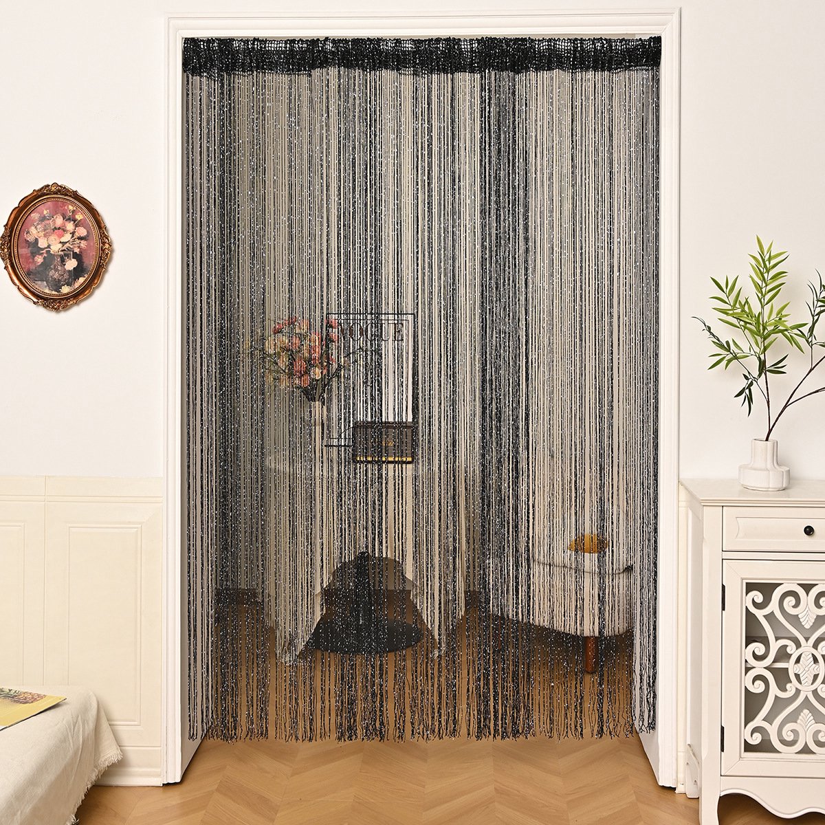 Deurgordijn - Kralengordijn - Polyester - Siergordijn - Vliegengordijn - Eenvoudige Installatie - Luxe Deurhor - Horgordijn - Vliegengordijn Kralen - Modern Design - Gratis snijden - Geschikt voor deuren, ramen, decoratie-Zwart, 100*200cm (1 stuk)