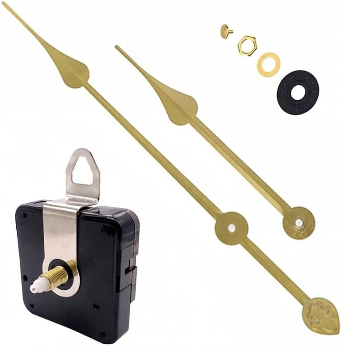 Stille wandklok met uurwerk en wijzers, ideaal voor vervangend mechanisme van kwartshorloge (goud)