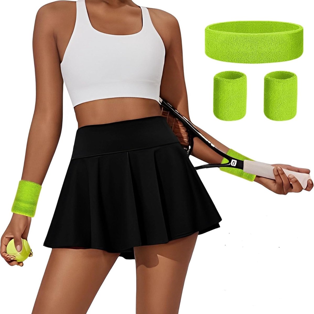 Korte Vrouwelijke Tennisrok met Plissé, Hoog Taille, Zak en Zweetband voor Tennis, Golf, Yoga en Sportactiviteiten