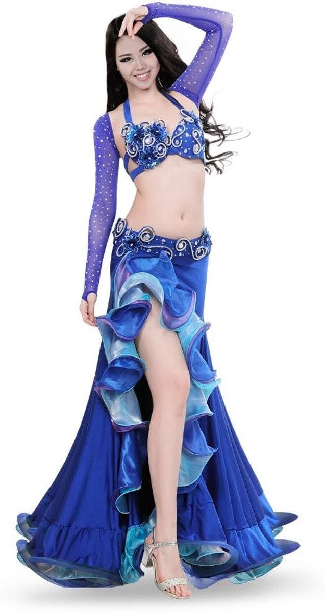 Professioneel buikdanseres kostuum voor dames, complete set met riem, rok, mouwen, buikdans kleding, dansoutfit, carnaval kostuum, elegante buikdans jurk
