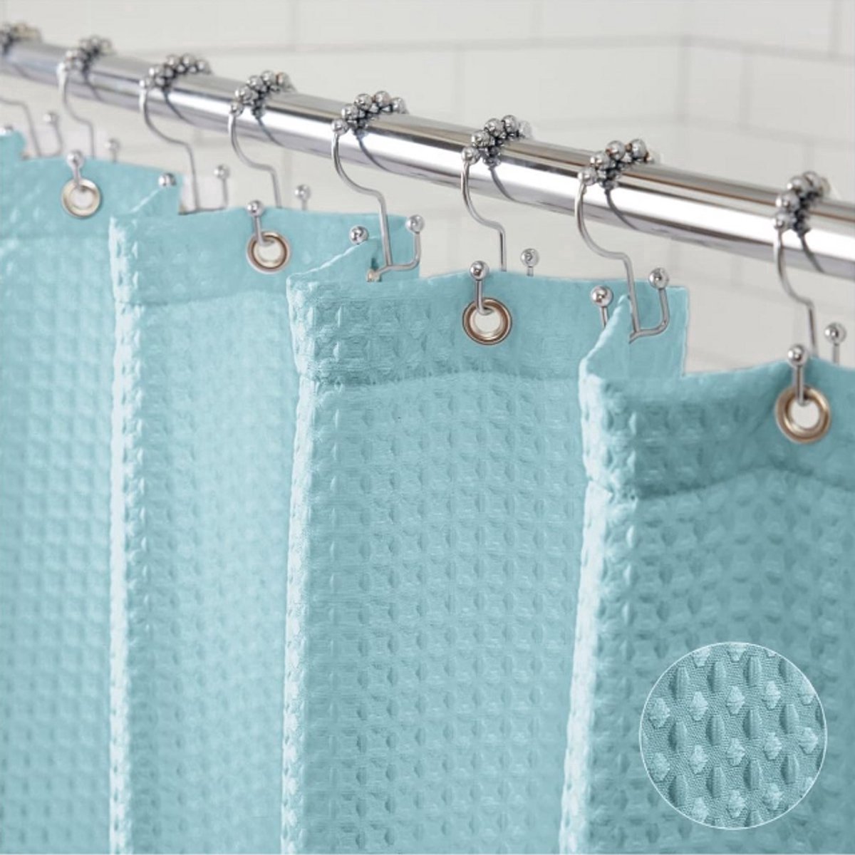 Kraftverdia® - Douchegordijn - 12 stevige ringen - meteen klaar voor gebruik - Polyester douchegordijn - Waterdicht - Wasbaar 180x200 cm - Turkoois