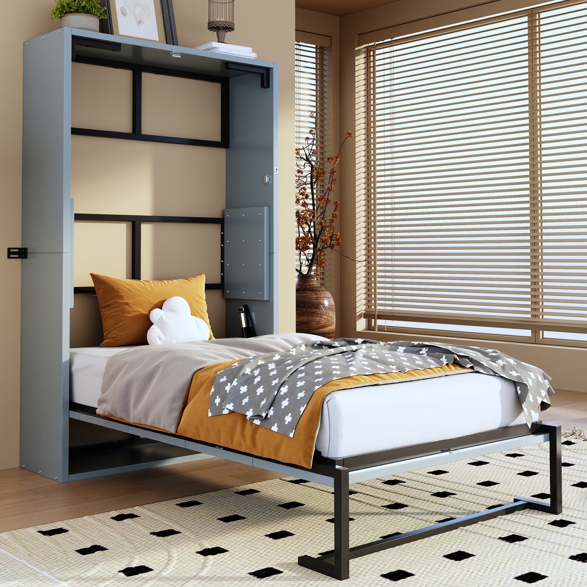 Opklapbed 90x200 - Murphy Bed Met Metalen Frame En Wandmontage - Ruimtebesparend Bed