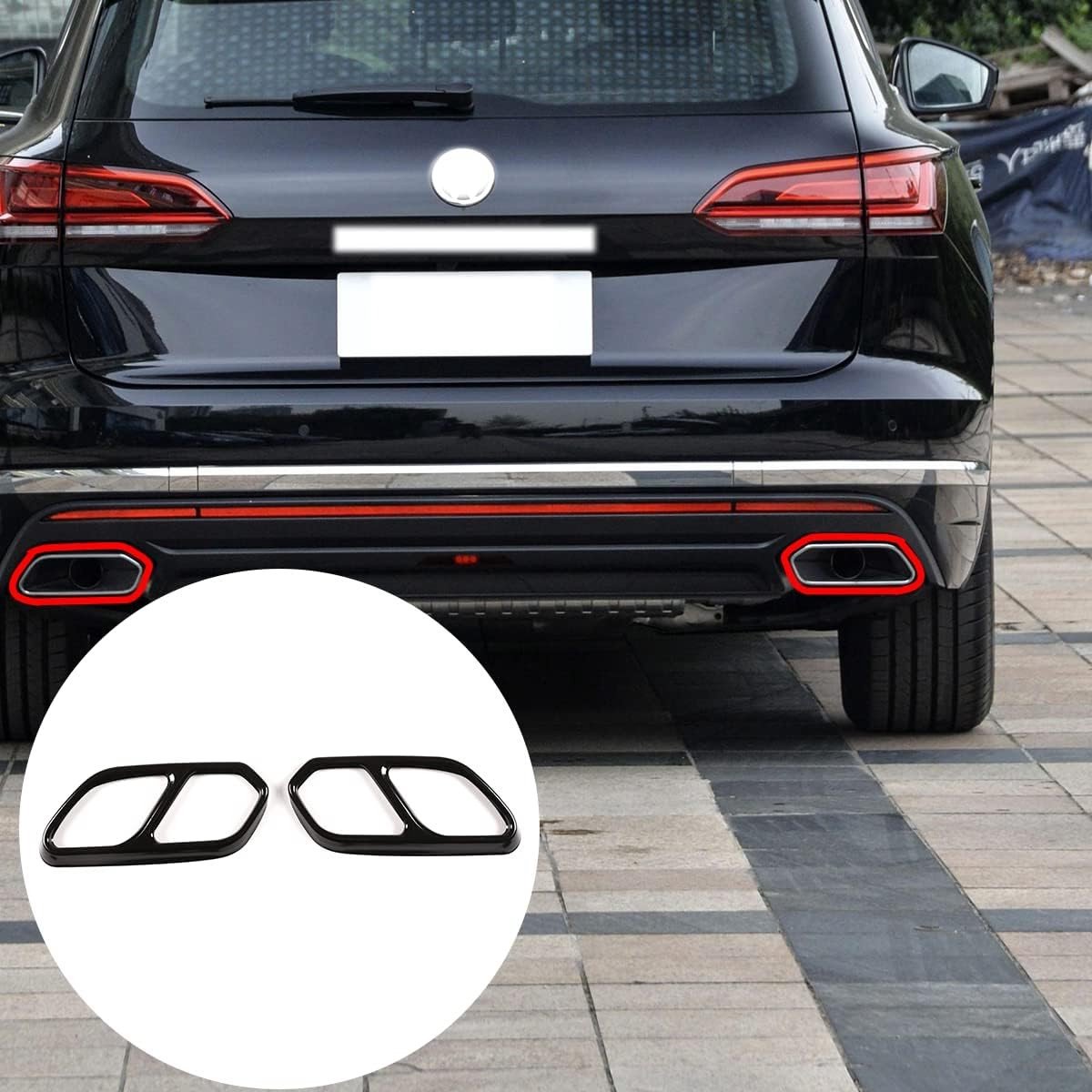 Accessoires voor Volkswagen Touareg 2019-2021 - Buitenuitlaatdempers, Decoratieve Beschermkap en Trim, 2 Stuks, Uitlaatpijpbeschermer (Zwart)