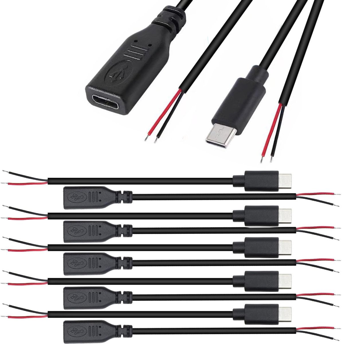 Dailygoody - 10PCS USB C Pigtail Kabel 22AWG 5V 3A - DIY Oplossing
