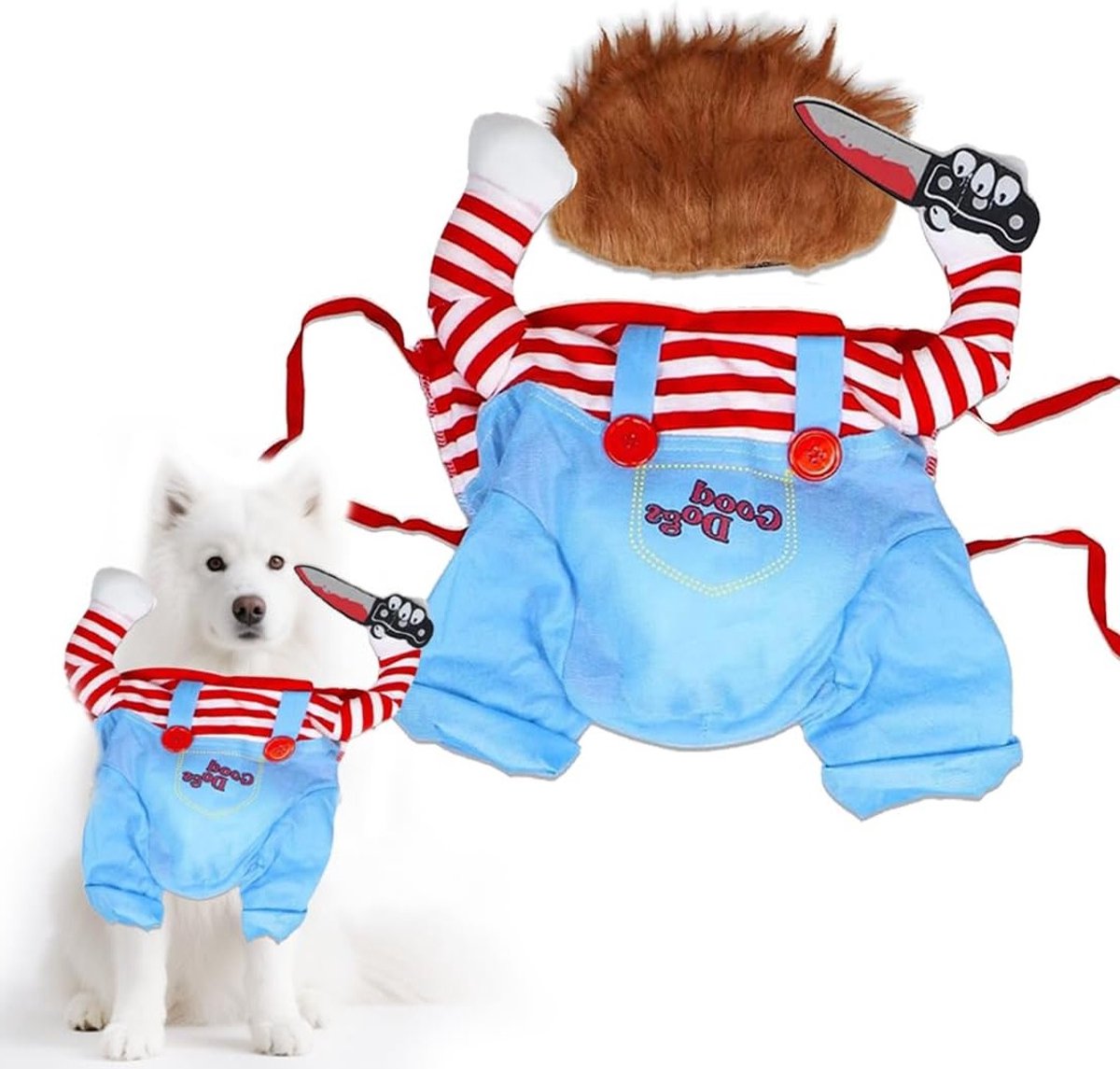 Grappige Chucky Kostuums voor Honden - Halloween Outfit met Perücke en Mes voor Huisdieren - Perfect voor Cosplay en Feestjes