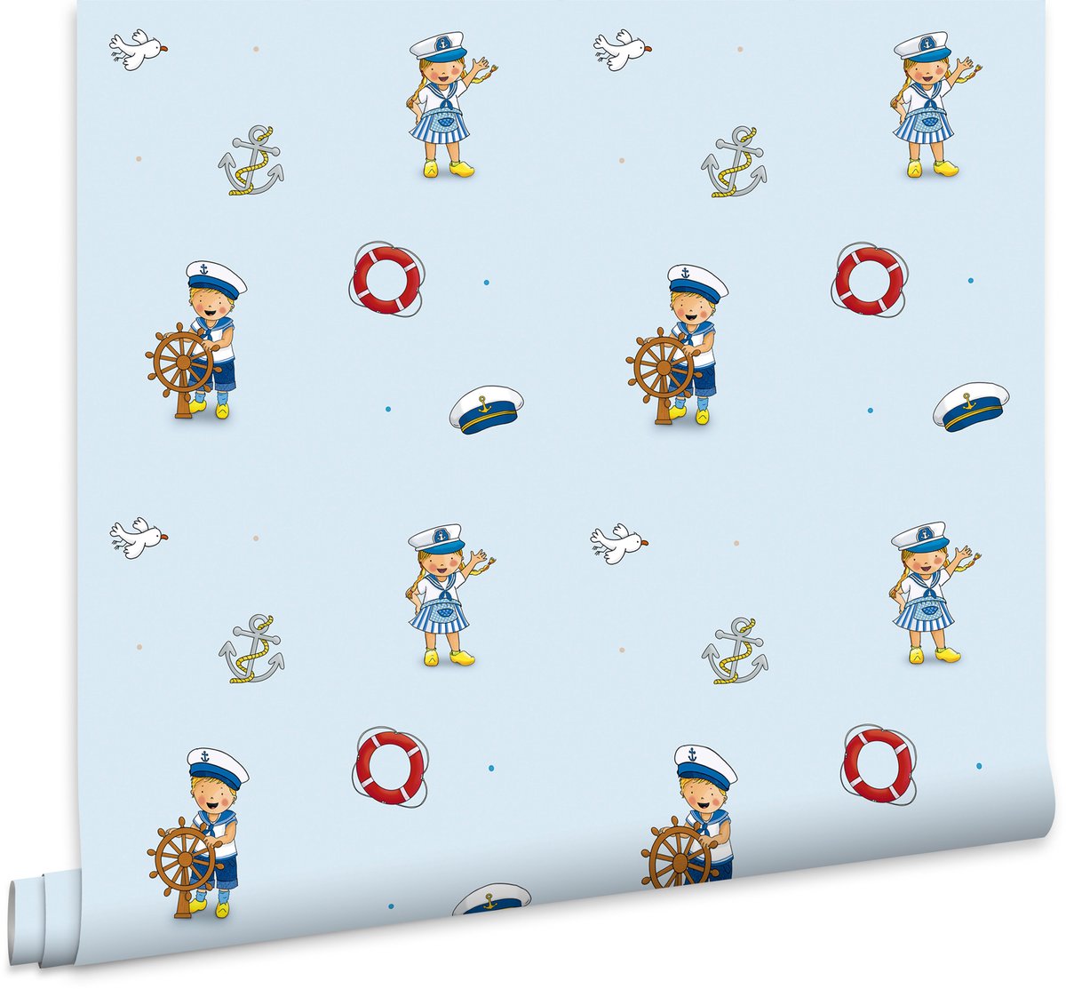 Fien en Teun Behang - Water - 10mx53cm - Blauw