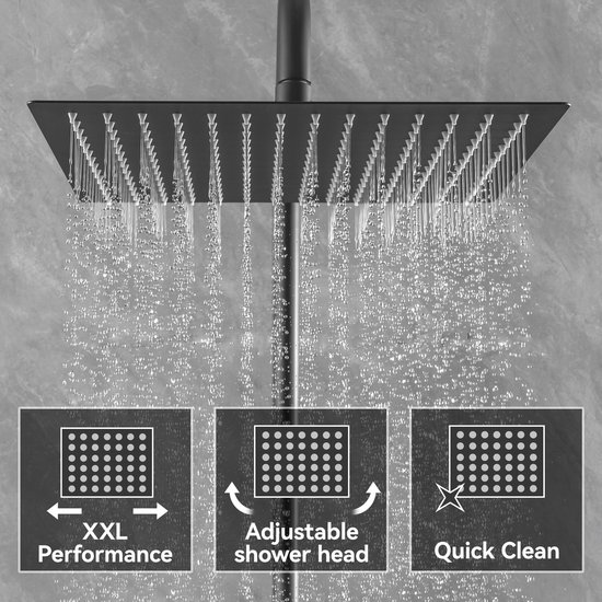 Sofetiy Max Regendouche - Ø 30 cm - Handdouche Met 6 standen - Waterbesparend - Inclusief thermostaatkraan - Zwart