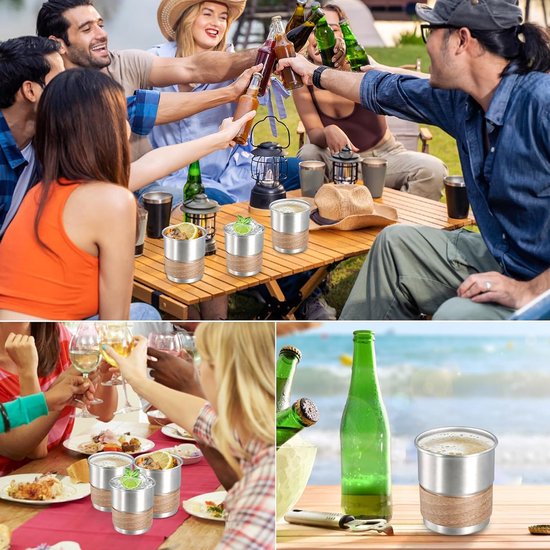 RVS Bekers met Houten Deksel, Set van 4, 300 ml, Herbruikbare Camping- en Reisbekers, Lichtgewicht en Stapelbaar voor Feestjes en Koffie — afbeelding 5