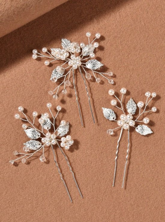 Bijoux de cheveux - Lot de 3 épingles à cheveux argentées avec perles et cristaux (mariage, communion, cosplay, soirée, Kpop, kawaii)