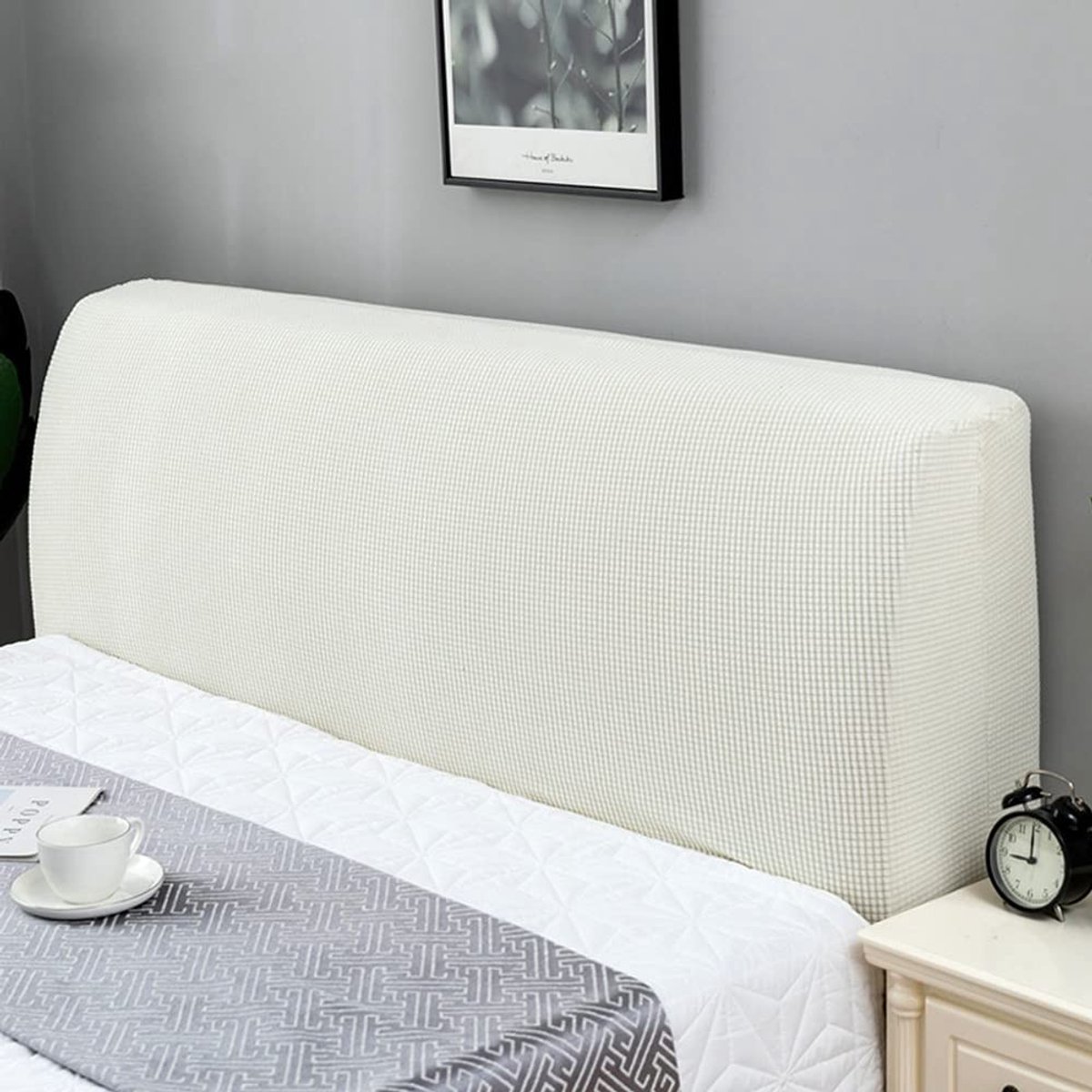 Dailygoody - Hoofdbordbekleding - Stretch Hoofdbordhoes - Beschermhoes voor Gevoerd Hoofdeinde - Wit - Geschikt voor Bedhoofdbord van 120-140 cm - Een