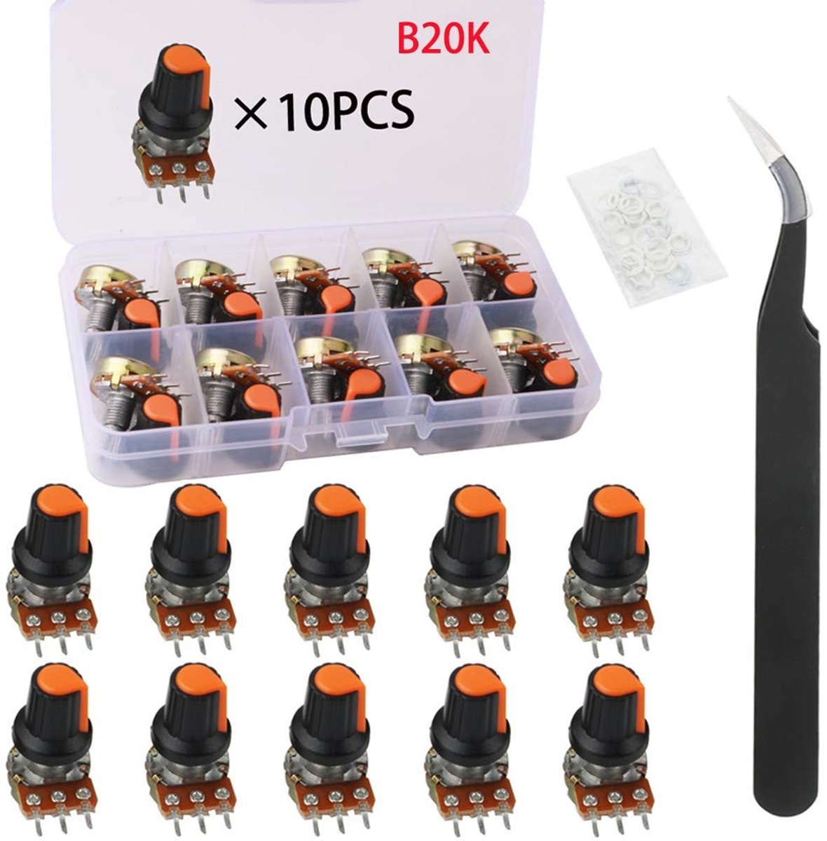 Dailygoody - 20K Potentiometer 3 Terminal - 10 Stuks met Knop en Moeren